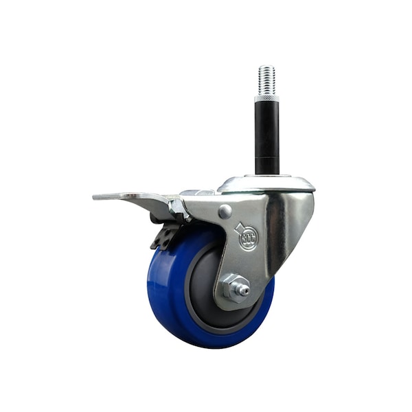 3'' Blue Poly Swivel 3/4'' Expanding Stem Caster Total Lock Brake